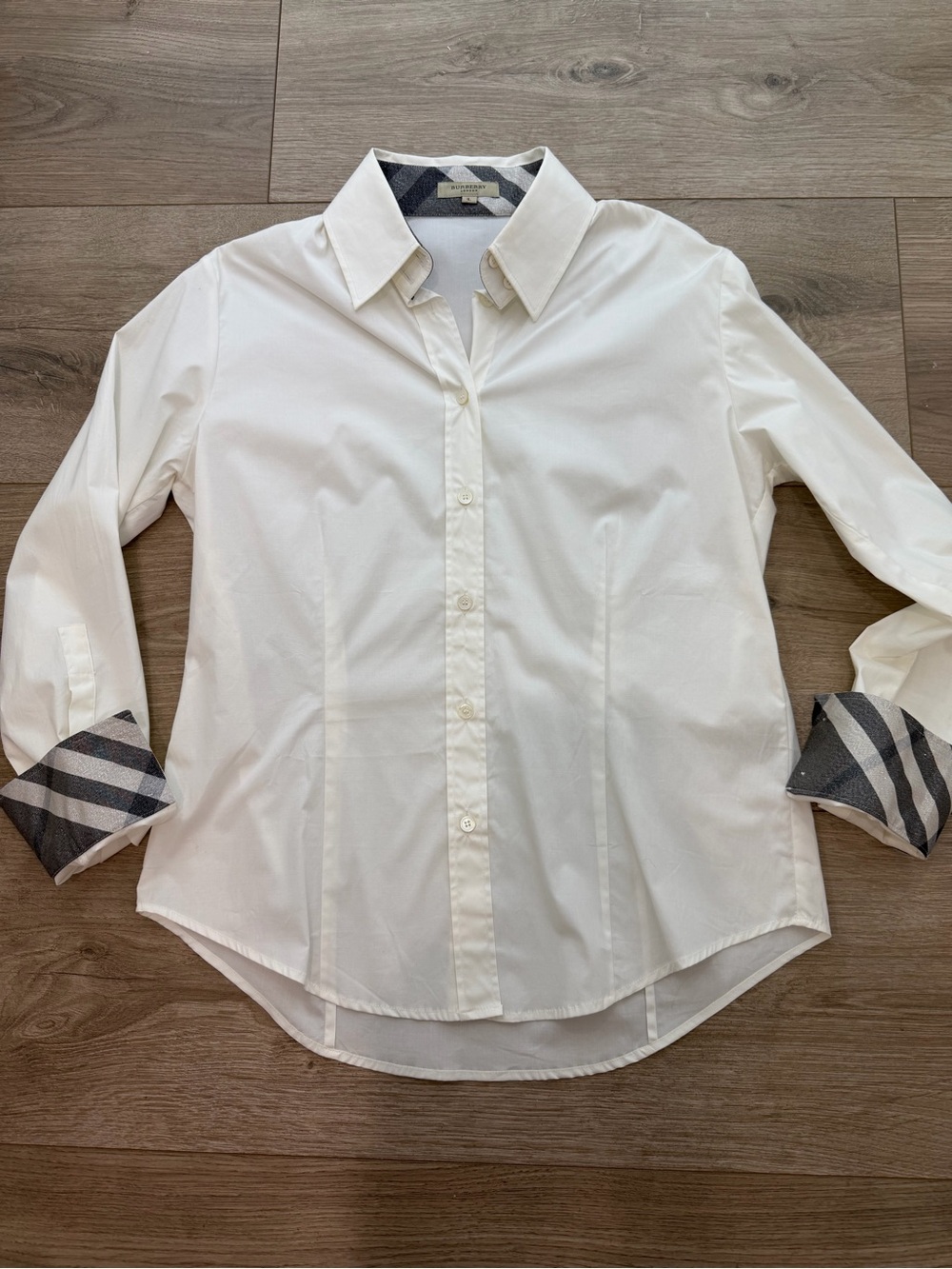 Burberry White Dress Shirt with Signature Check Trim
